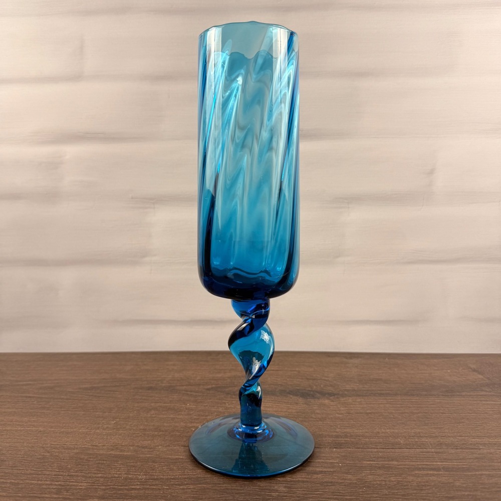 Empoli Italian Blue Glass Decorative Goblet Twisted Stem MCM